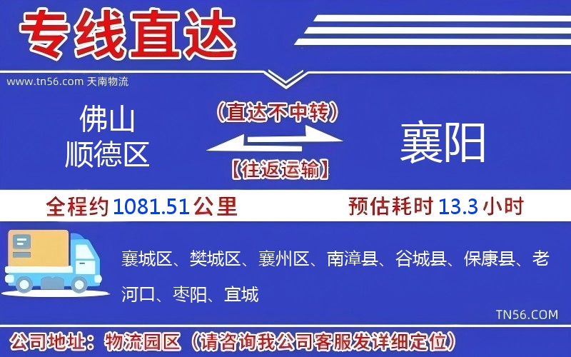 佛山顺德区到襄阳物流公司