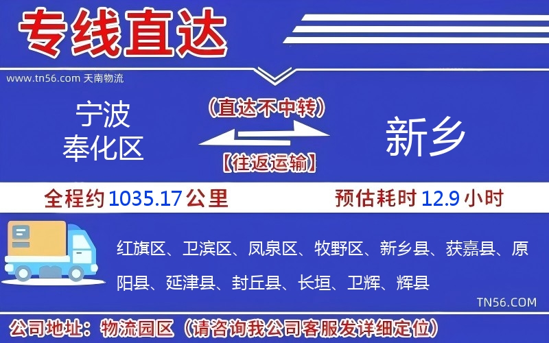 宁波奉化区到新乡物流公司