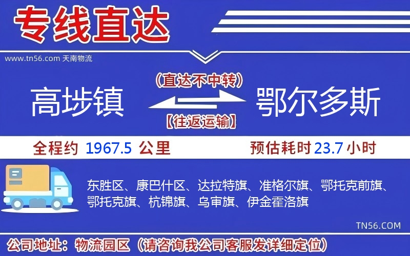 高埗镇到鄂尔多斯物流公司
